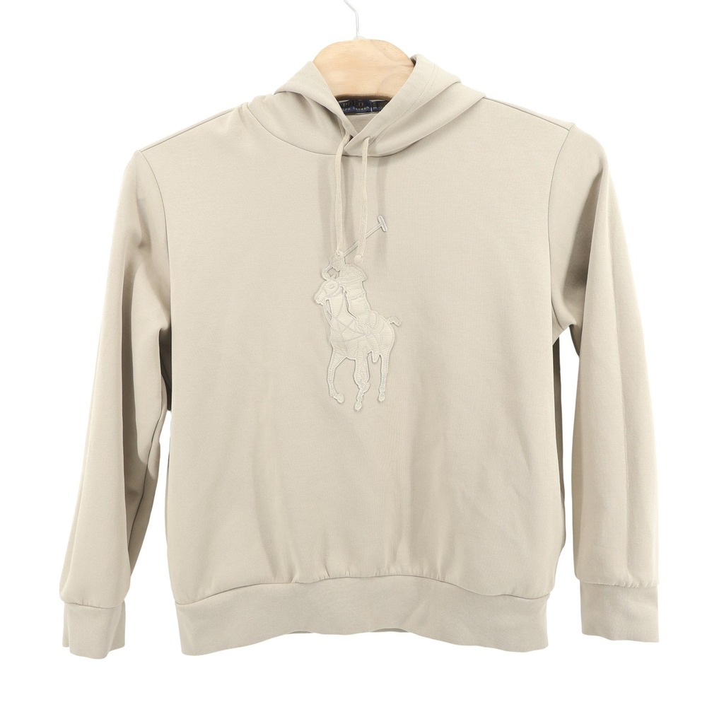 Polo Ralph Lauren Leather Big Pony Hoodie Taupe Long Sleeve Mens XL